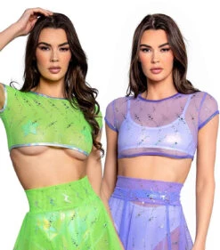 FR128, Astro Sequin Mesh Cap Sleeve Top By J. Valentine