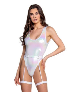 FR131, Unicorn Foil Bodysuit By J. Valentine -Funky Lingerie Outlet FR131 WHT FRONT 29582.1656097154