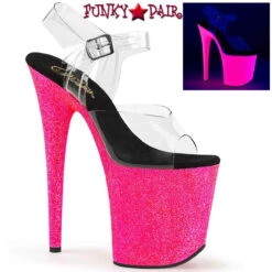 Pleaser | Flamingo-808UVG, 8 Inch UV Reactive Glitters Exotic Dancer Shoes -Funky Lingerie Outlet Flamingo 808UVG FP 67842.1709272921