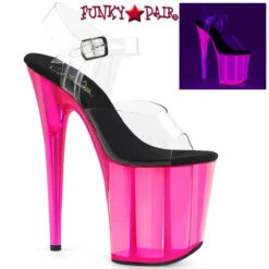 Pleaser | Flamingo-808UVT, 8 Inch UV Backlight Tinted Platform Sandal -Funky Lingerie Outlet Flamingo 808UVT FP 07871.1628976405