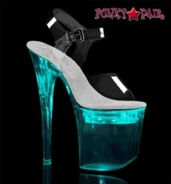 Pleaser | Flashdance-808, 8 Inch Light-up Platform Ankle Strap Sandal -Funky Lingerie Outlet Flashdance 808 Turq 37858.1656689234