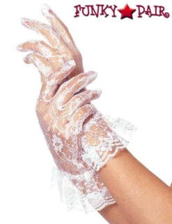 LEG AVENUE Lace Gloves With Ruffle LA-G1260 -Funky Lingerie Outlet G1260 White 13642.1627578233