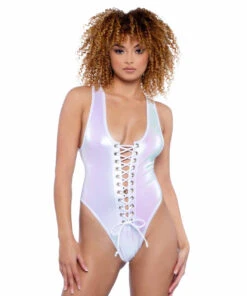 JR102, White Lace-Up Bodysuit