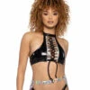 JR-108, Holo Prism & Vinyl Lace-Up Halter Top -Funky Lingerie Outlet JR108 BLK FT 30735.1714928464