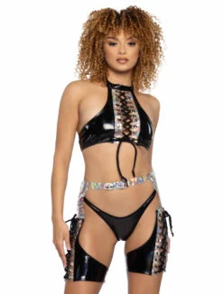 JR-109, Holo Prism & Vinyl Lace-Up Chaps -Funky Lingerie Outlet JR108 JR109 JR110 BLK FT 98020.1714928304