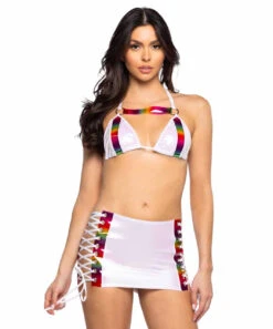 JR-112, Rainbow & Vinyl Lace-Up Skirt -Funky Lingerie Outlet JR111 JR112 WHT FT 14563.1714927749