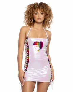 JR-113, Rainbow & Vinyl Lace-Up Mini Dress