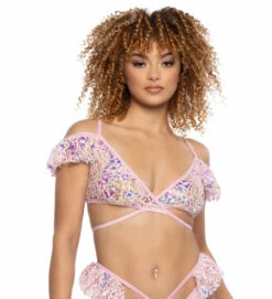 JR-128, Sequin Lace Wrap Top -Funky Lingerie Outlet JR128 PPK FT 09802.1714885009