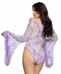 JR-130, Sequin Lace Off The Shoulder Bodysuit -Funky Lingerie Outlet JR130 LAV BK 52146.1714797983