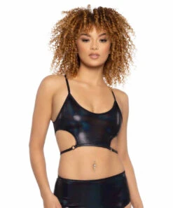 JR-139, Metallic Harness Crop Top -Funky Lingerie Outlet JR139 BLK FT 54316.1714806616