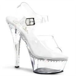 Pleaser Kiss-208LS, 6 Inch Clear Ankle Strap With One Line Rhinestone