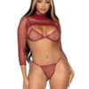 LA81583, 3pc Net Bikini Set -Funky Lingerie Outlet LA81583 Burgundy 99947.1609870246
