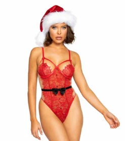 Roma Holiday Lingerie R-LI362, Red Lace Teddy