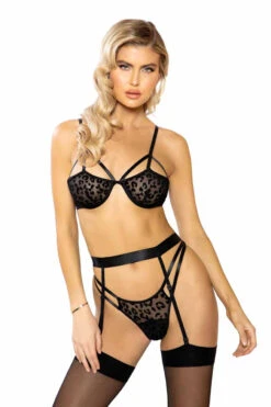 Roma R-LI393, Leopard Bra & Garter Set