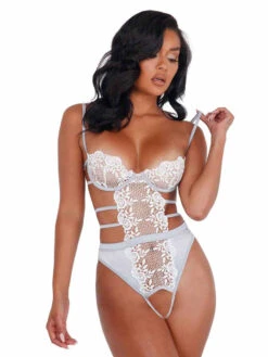 Roma LI405, Embroidered Lace And Satin Crotchless Teddy -Funky Lingerie Outlet LI405 Slvr 07346.1618595728