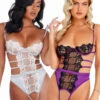 Roma LI405, Embroidered Lace And Satin Crotchless Teddy -Funky Lingerie Outlet LI405 51683.1618595728