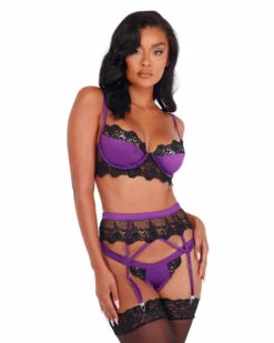 LI406, Embroidered Lace And Satin Bralette Garter Set By Roma -Funky Lingerie Outlet LI406 PP 88159.1629144335