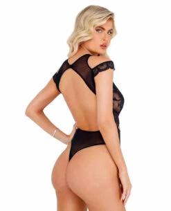 LI420, Lace And Mesh Cutout Teddy By Roma -Funky Lingerie Outlet LI420 Blk Back 98156.1636258905