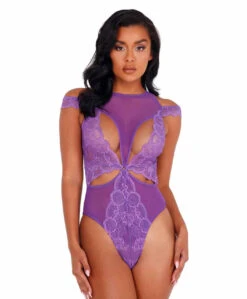LI420, Lace And Mesh Cutout Teddy By Roma -Funky Lingerie Outlet LI420 Lav 02370.1636258905