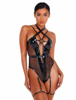LI435, Vinyl Strappy Bodysuit By Roma -Funky Lingerie Outlet LI435 Blk 26688.1660582369