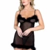 Roma R-LI572, Marabou And Mesh Chemise -Funky Lingerie Outlet LI572 64396.1669998326