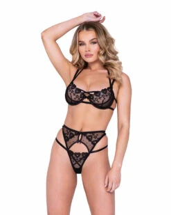 Roma R-LI616, Lace Heart And Dot Mesh Bra Set