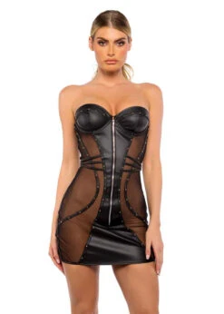 Roma R-LI703, Mesh And Leather Mini Dress