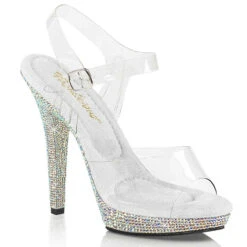 Lip-108DM, 5" Clear Heel Ankle Strap With Rhinestones
