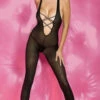 MUSIC LEGS ML-1106, Deep V Opaque BodyStocking -Funky Lingerie Outlet ML 1106 52375.1406831414