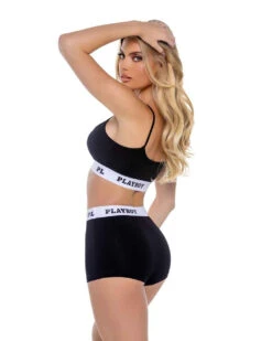 PBLI172,Playboy Bunny Lounge Crop Top Set -Funky Lingerie Outlet PBLI172 Blk Back 90342.1738036646
