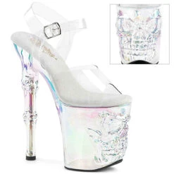 PLEASER RAPTURE-808HT, 8 Inch Finger Bone Heel With Tinted Skull Head