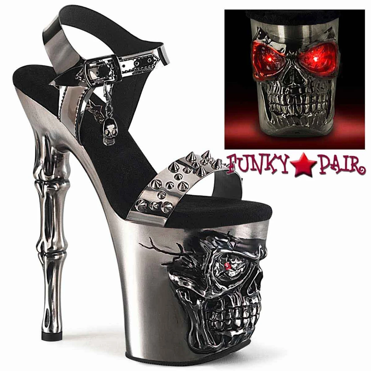 PLEASER RAPTURE-812-LT, 8 Inch Skull Sculpted Platform Ankle Strap Sandal With Spike 4 PLEASER RAPTURE-812-LT, 8 Inch Skull Sculpted Platform Ankle Strap Sandal With Spike - Image 2