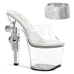 Pleaser Revolver-712, 7 Inch Sandal With Rhinestones Gun Heel