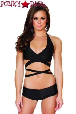 SF131, Shop Rave OutFits Halter And Short Set -Funky Lingerie Outlet SF131 BLK FRT INSET 2 28172.1592690998