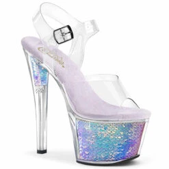 Pleaser SKY-308MC, 7" Ankle Strap With Holographic Mermaid Scales