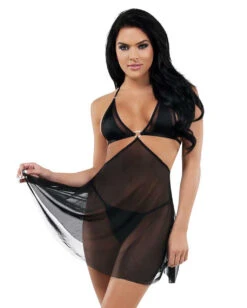 Cut Out Mesh And Solid Babydoll Set Starline Lingerie SL7013