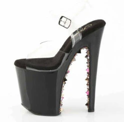 PLEASER XTREME-808PYRS, 8" Heel Platform Ankle Strap Sandal With Pyramids And Rhinestones -Funky Lingerie Outlet XTREME 808PYRS C B GMC05 61099.1744306475