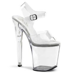PLEASER XTREME-808 8" Clear Platform Ankle Strap Sandal