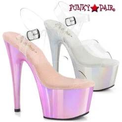 PLEASER Adore-708LQ, 7" Ankle Strap Holographic Platform Sandal -Funky Lingerie Outlet adore 708lq FP 68857.1678944285