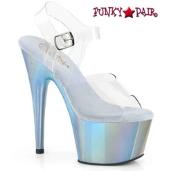 PLEASER Adore-708LQ, 7" Ankle Strap Holographic Platform Sandal -Funky Lingerie Outlet adore 708lq clqblhg 83498.1695100380