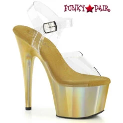 PLEASER Adore-708LQ, 7" Ankle Strap Holographic Platform Sandal -Funky Lingerie Outlet adore 708lq clqghg 72721.1695100392