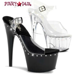 Pleaser Adore-708LS, 7 Inch Clear Strap Sandal With 1 Line Rhinestones -Funky Lingerie Outlet adore 708ls FP 06504.1595001308