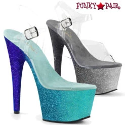 PLEASER Adore-708 Ombre, 7 Inch Ankle Strap Sandal With Ombre Effect CLEARANCE -Funky Lingerie Outlet adore 708ombre FP 35392.1682356224