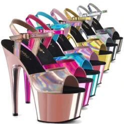 PLEASER Adore-709HGCH, 7 Inch Chrome Pole Dancing Heels CLEARANCE