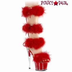 PLEASER ADORE-728F, Quadruple Marabou Fur Band Mid Calf Sandal CLEARANCE -Funky Lingerie Outlet adore 728f crfur 82832.1681574246