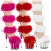 PLEASER ADORE-728F, Quadruple Marabou Fur Band Mid Calf Sandal CLEARANCE