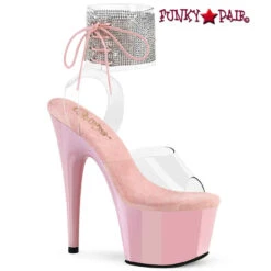 PLEASER ADORE-791-2RSP, 7" Pink Platform With Rhinestones Cuff Sandal CLEARANCE -Funky Lingerie Outlet adore 791 2rs cbp FP 85072.1681671437