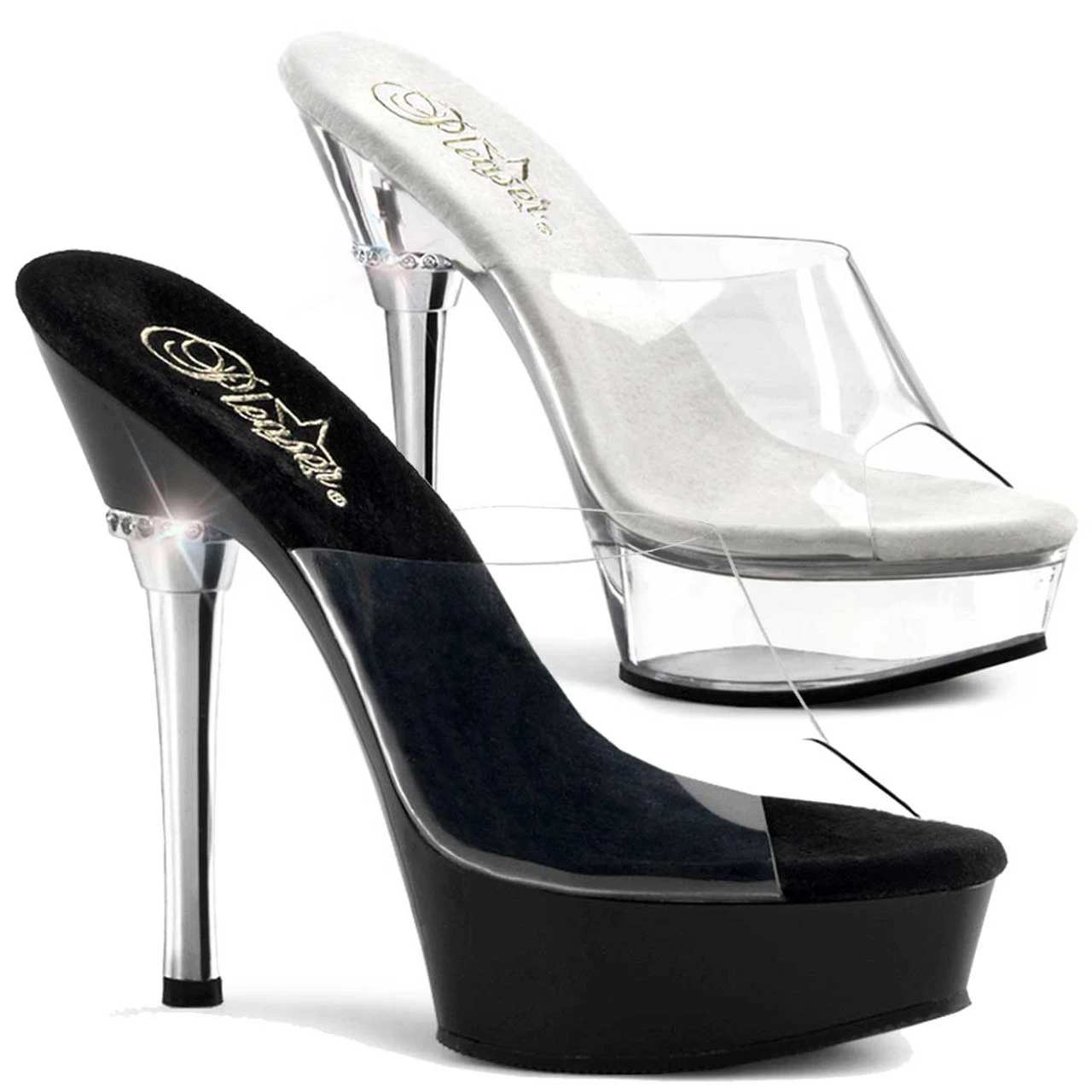 Pleaser | ALLURE-601, Chrome Heel Clear Strap Shoes 3 Pleaser | ALLURE-601, Chrome Heel Clear Strap Shoes
