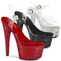 Pleaser | Bejeweled-708DM, 7 Inch Platform Clear Rhinestones Ankle Strap Sandal