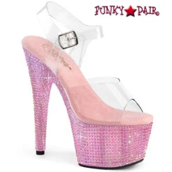 PLEASER BEJEWELED-708RRS, 7" Ankle Strap Platform With Resin Rhinestones -Funky Lingerie Outlet bejeweled 708rrs cbprs 58168.1691221593
